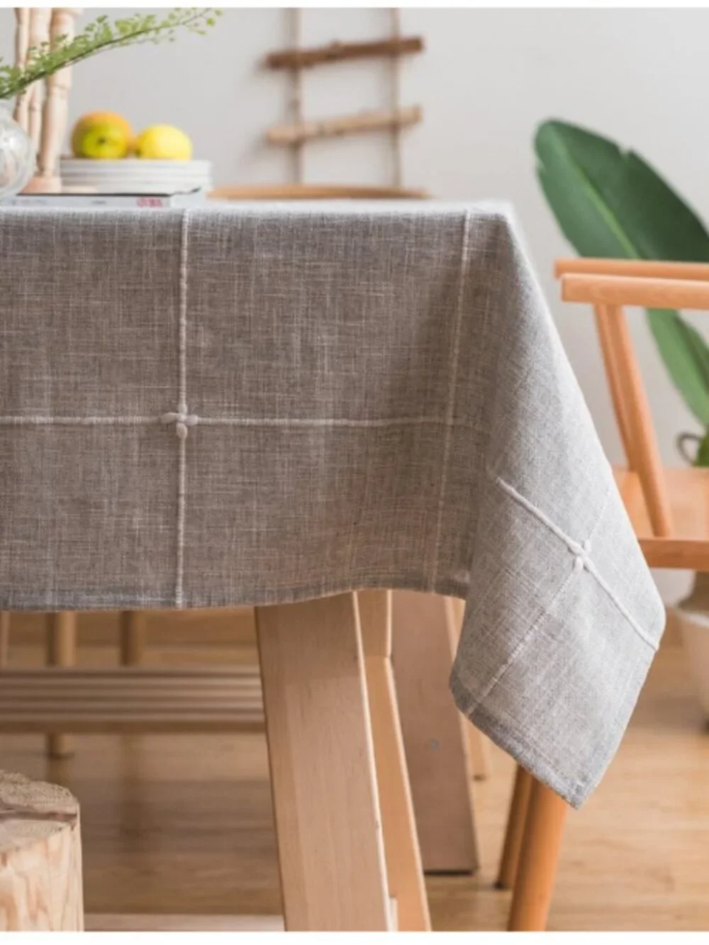 COLORBIRD Embroidered Lattice Square Tablecloth | Cotton Linen Grey